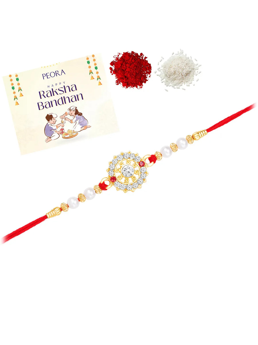 Floral Crystal Pearl Rakhi for Brother
