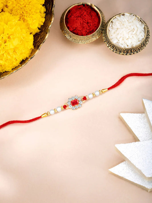 Pearl Studded Floral Crystal Rakhi