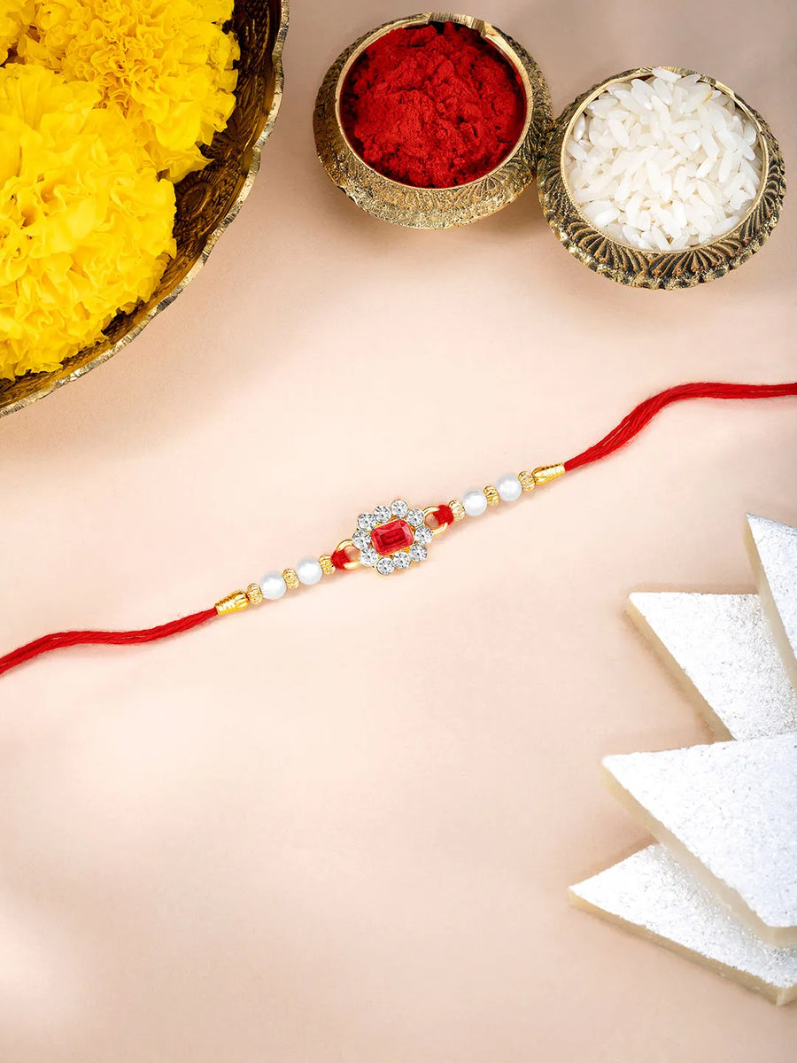 Pearl Studded Floral Crystal Rakhi