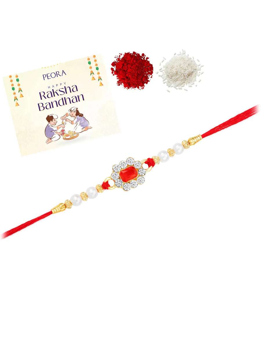 Pearl Studded Floral Crystal Rakhi