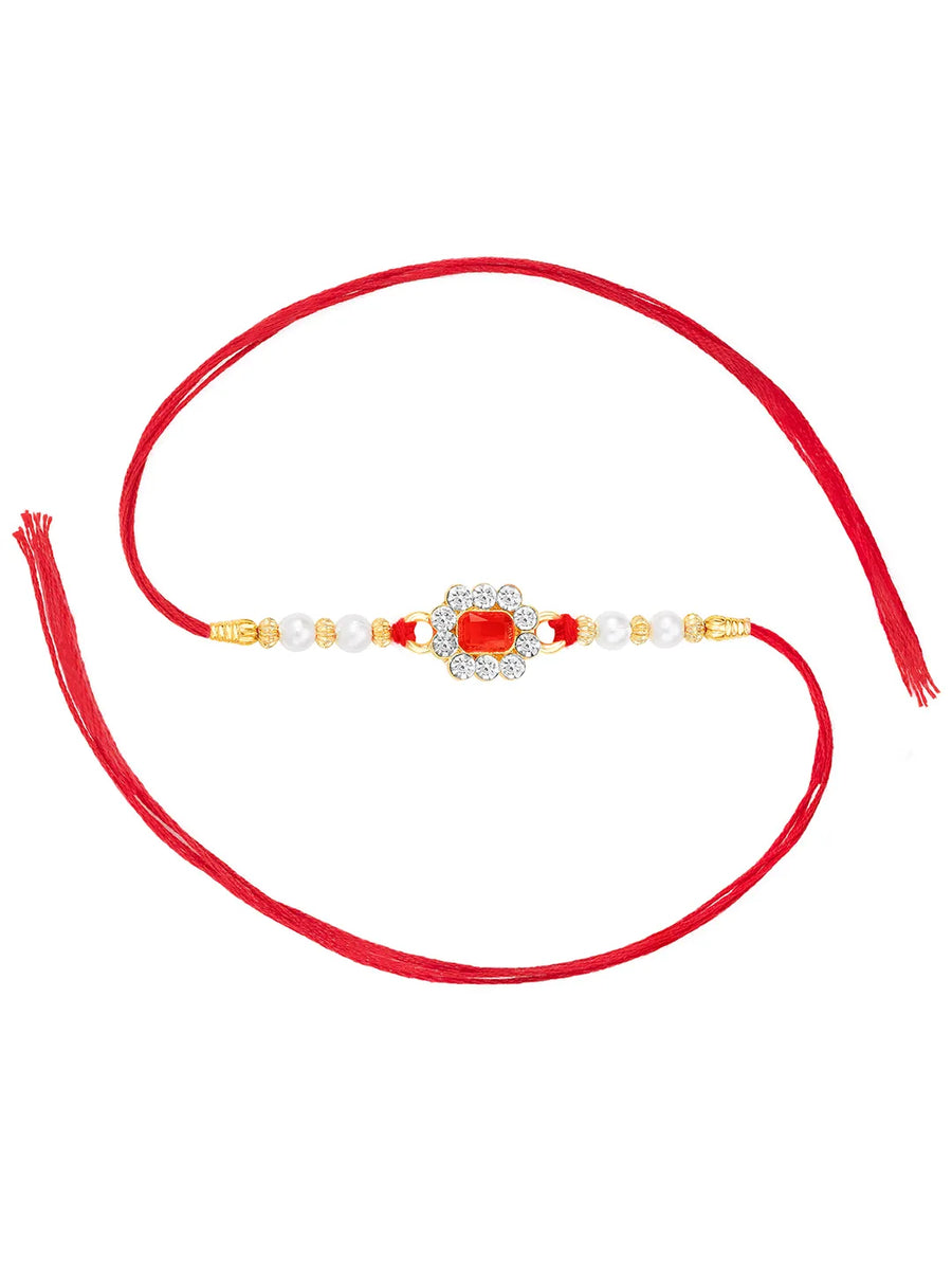 Pearl Studded Floral Crystal Rakhi