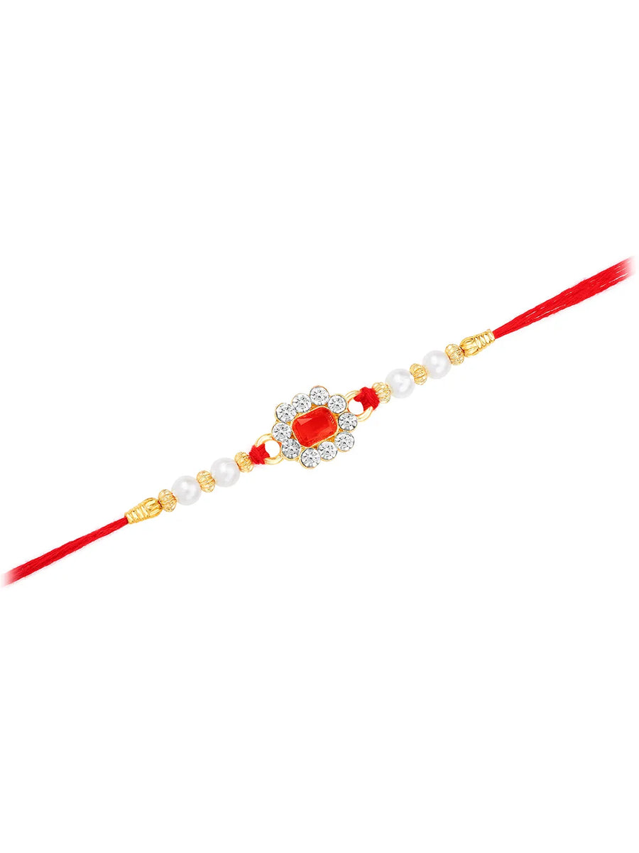 Pearl Studded Floral Crystal Rakhi