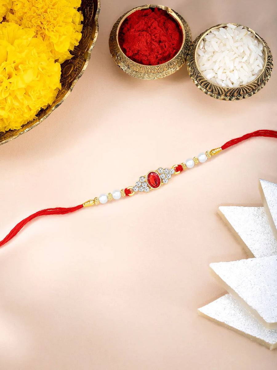 Sparkling Crystal & Pearl Rakhi for Bhai