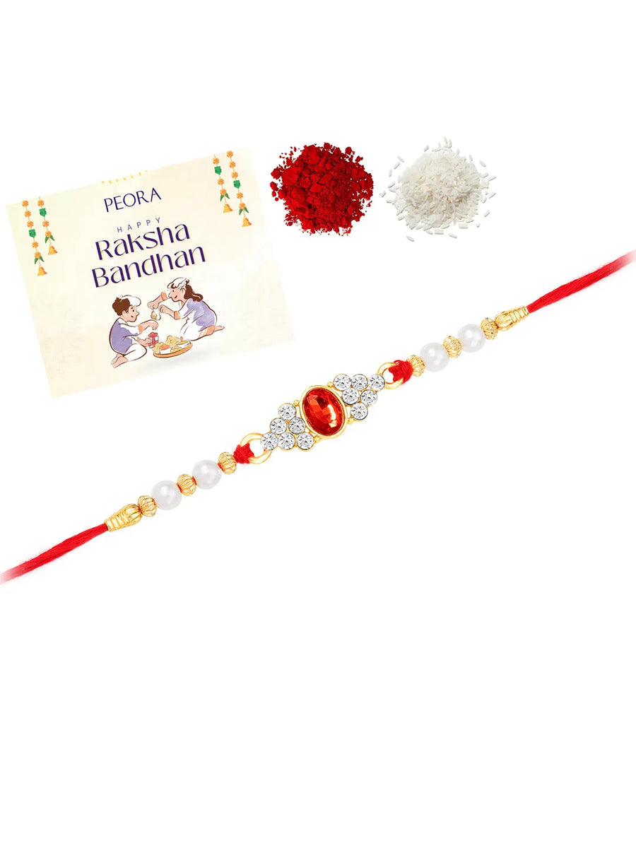 Sparkling Crystal & Pearl Rakhi for Bhai