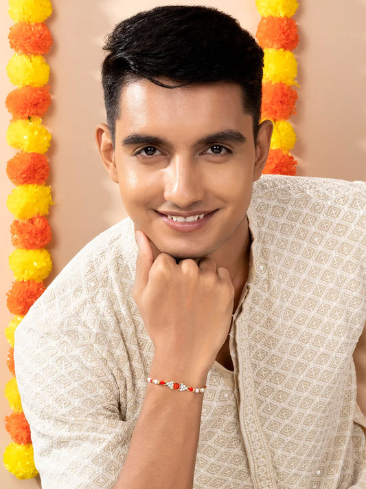 Sparkling Crystal & Pearl Rakhi for Bhai