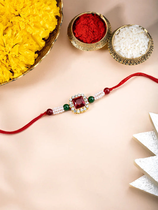 Peora Intricate Crystal and Pearl Rakhi Band