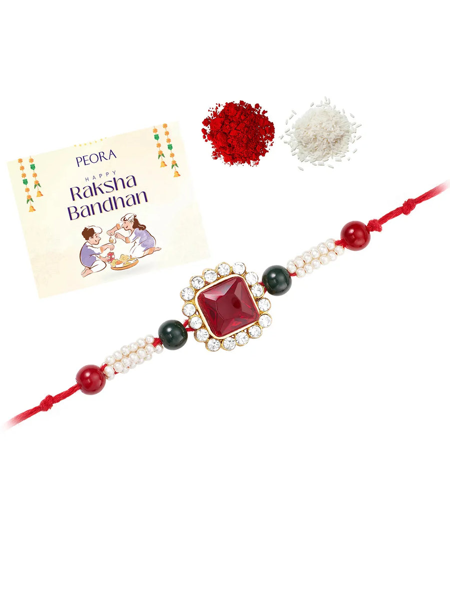 Intricate Crystal and Pearl Rakhi Band
