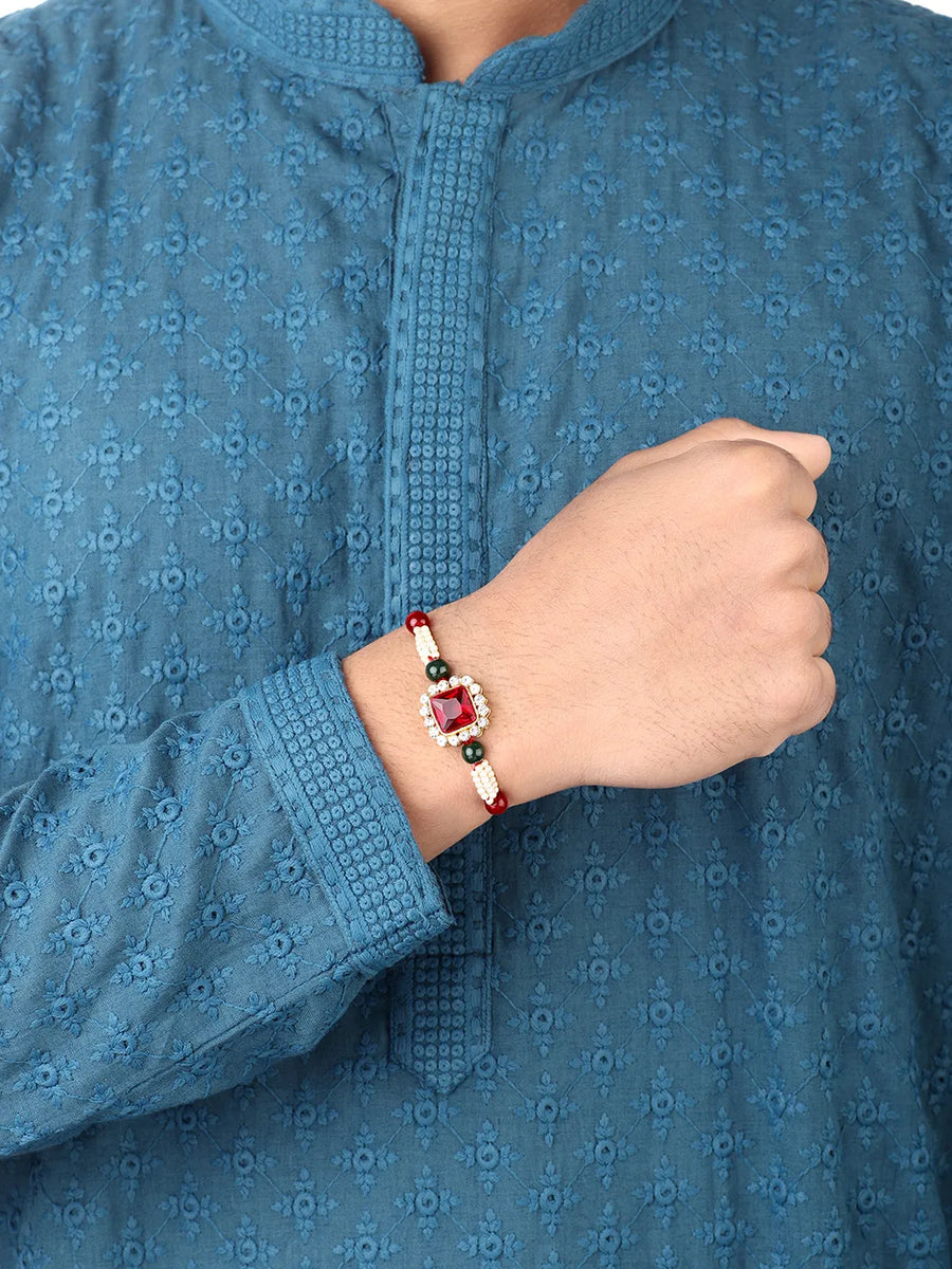 Intricate Crystal and Pearl Rakhi Band