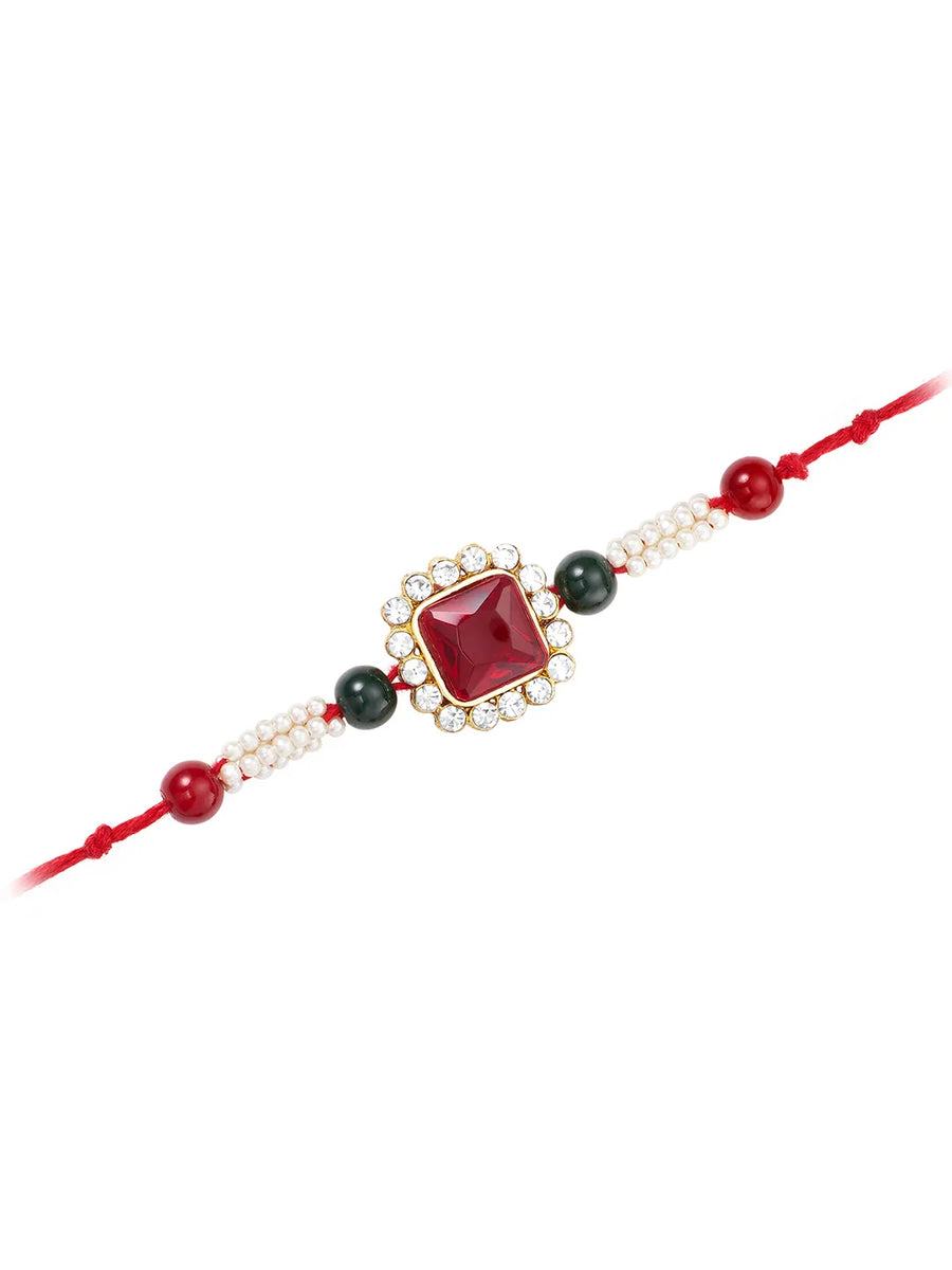 Intricate Crystal and Pearl Rakhi Band