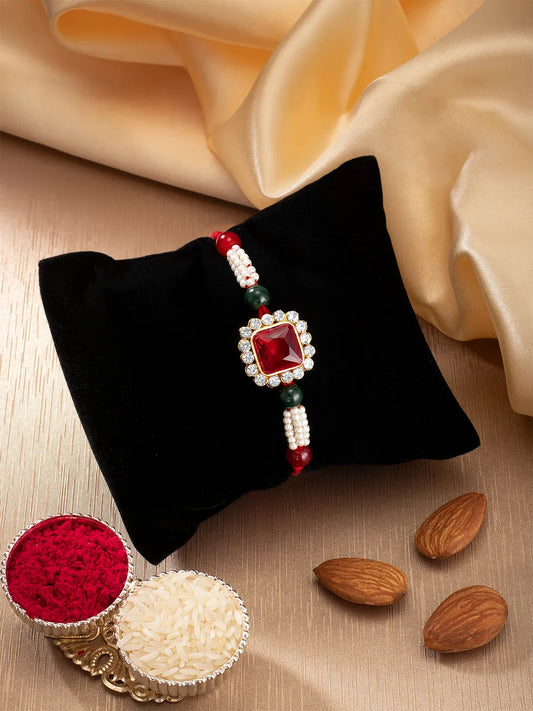 Peora Intricate Crystal and Pearl Rakhi Band