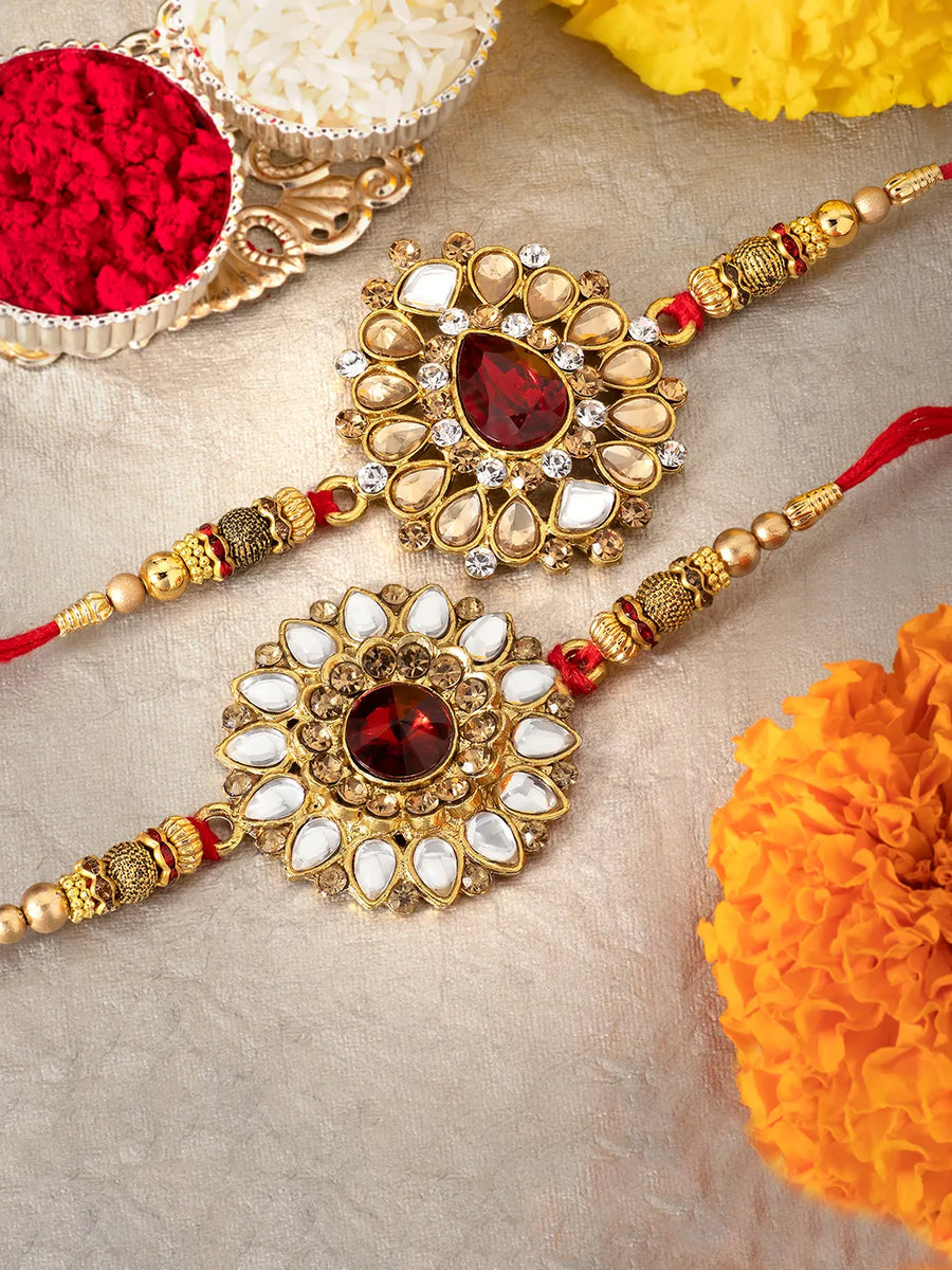Peora Twin Rakhi Set with Beads & Kundan