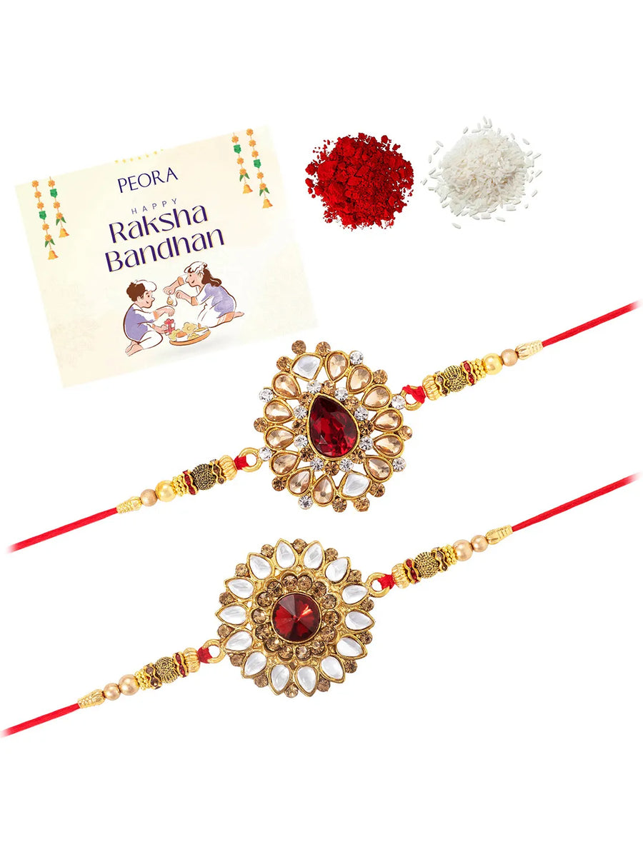 Peora Twin Rakhi Set with Beads & Kundan