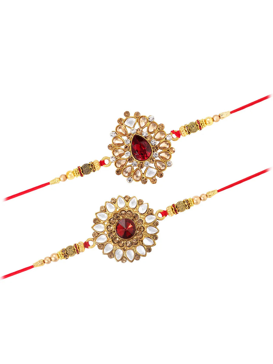 Peora Twin Rakhi Set with Beads & Kundan