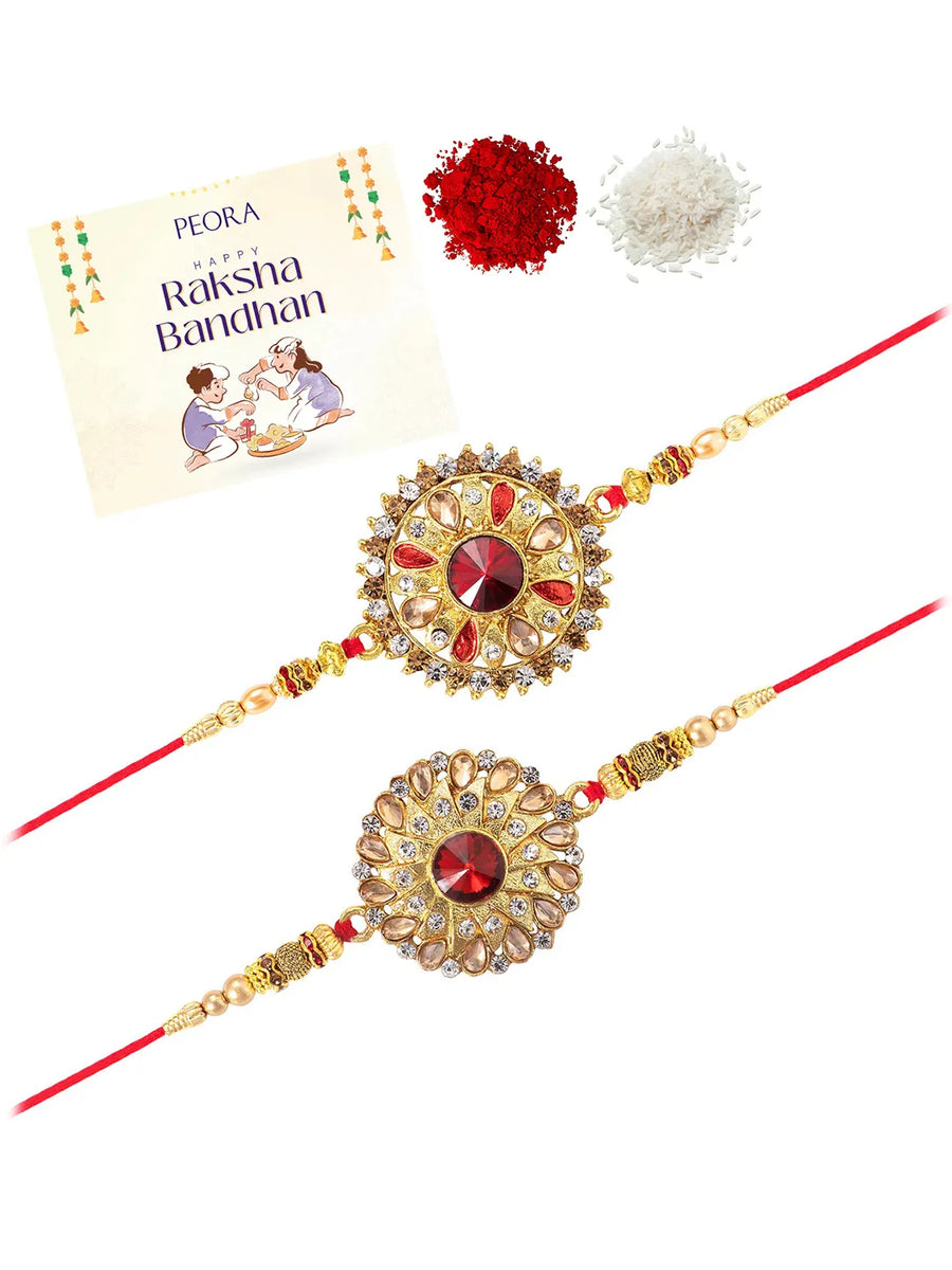 Peora Floral Glow Kundan Rakhi Thread