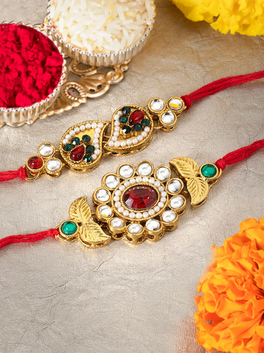 Peora Traditional Kundan Rakhi with Beads Touch