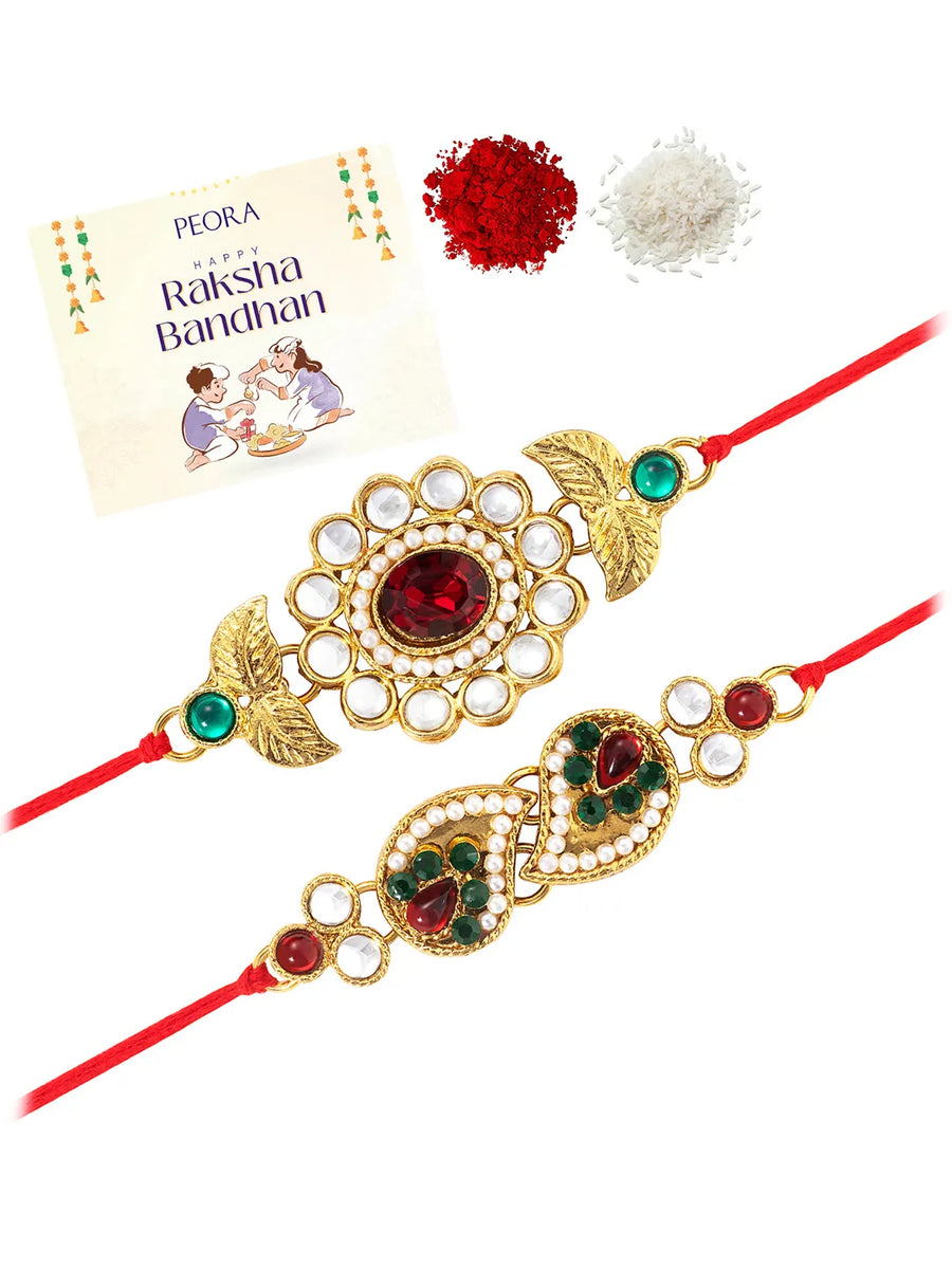 Peora Traditional Kundan Rakhi with Beads Touch