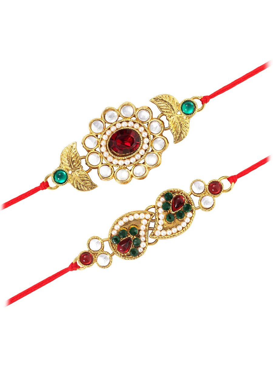Peora Traditional Kundan Rakhi with Beads Touch