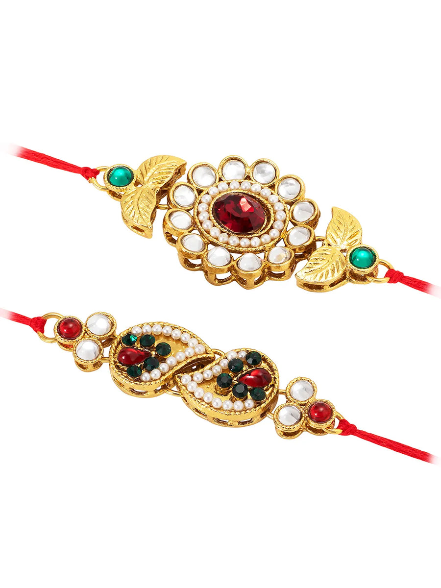 Peora Traditional Kundan Rakhi with Beads Touch