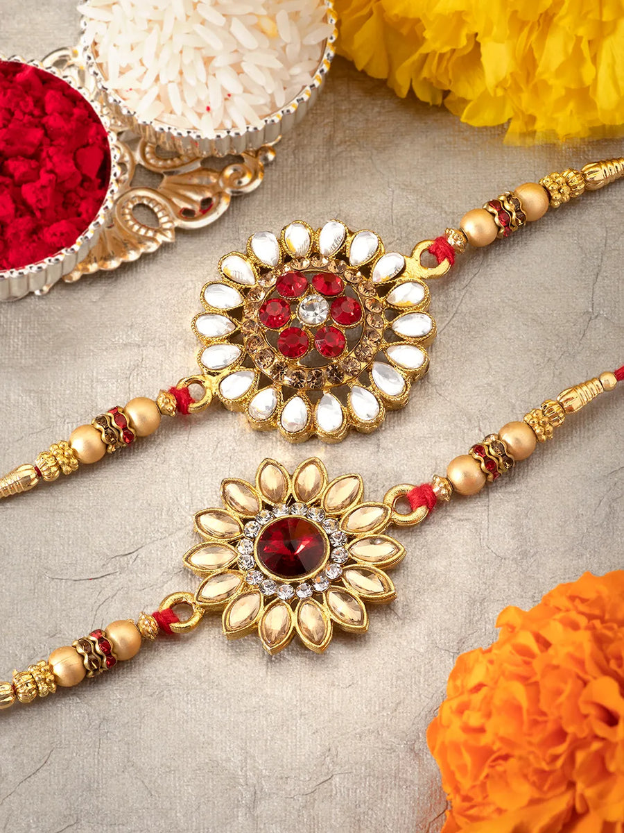 Peora Handcrafted Kundan Rakhi with Beads Charm