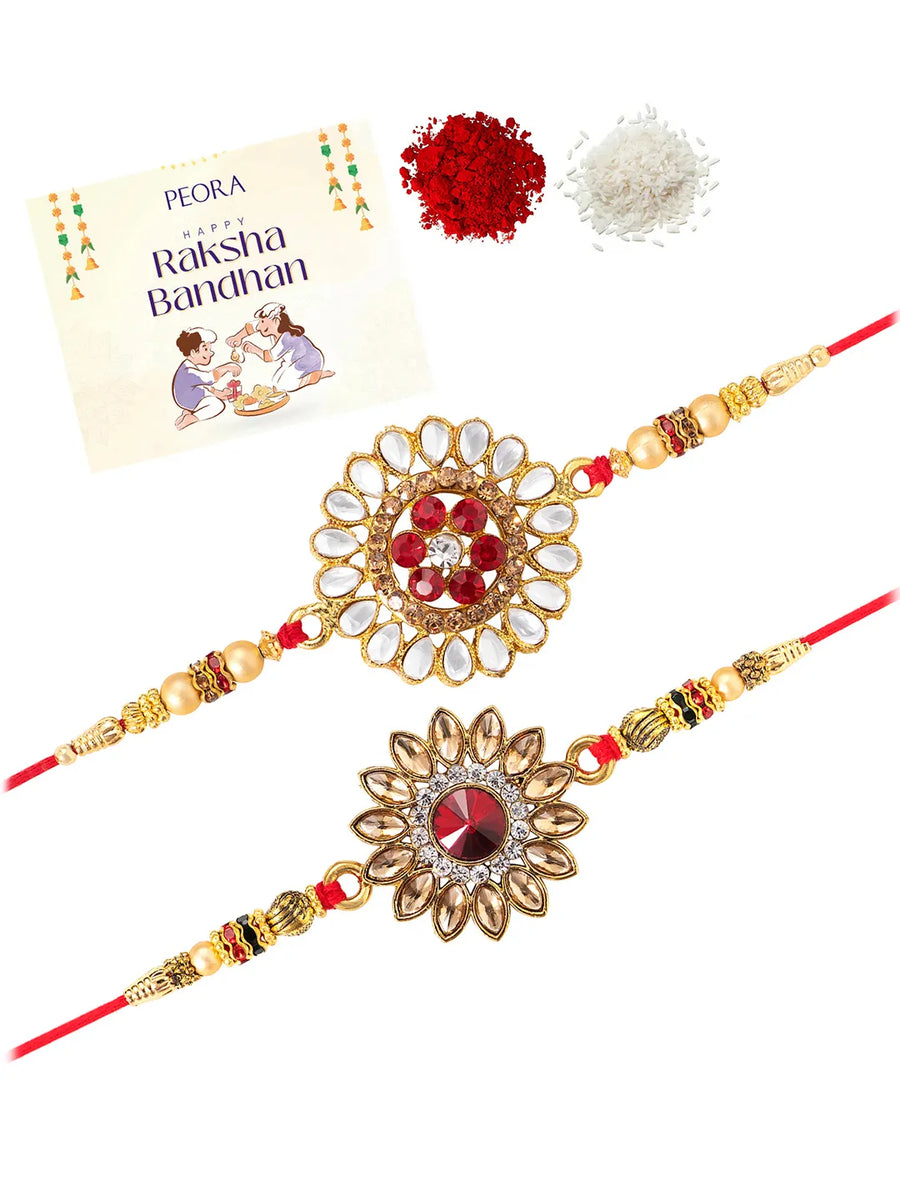 Peora Handcrafted Kundan Rakhi with Beads Charm