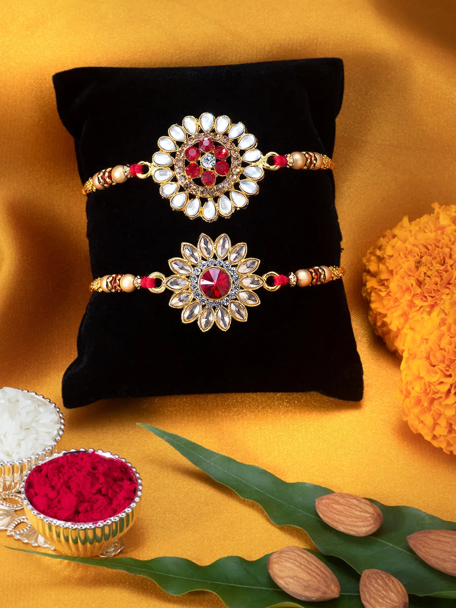 Peora Handcrafted Kundan Rakhi with Beads Charm
