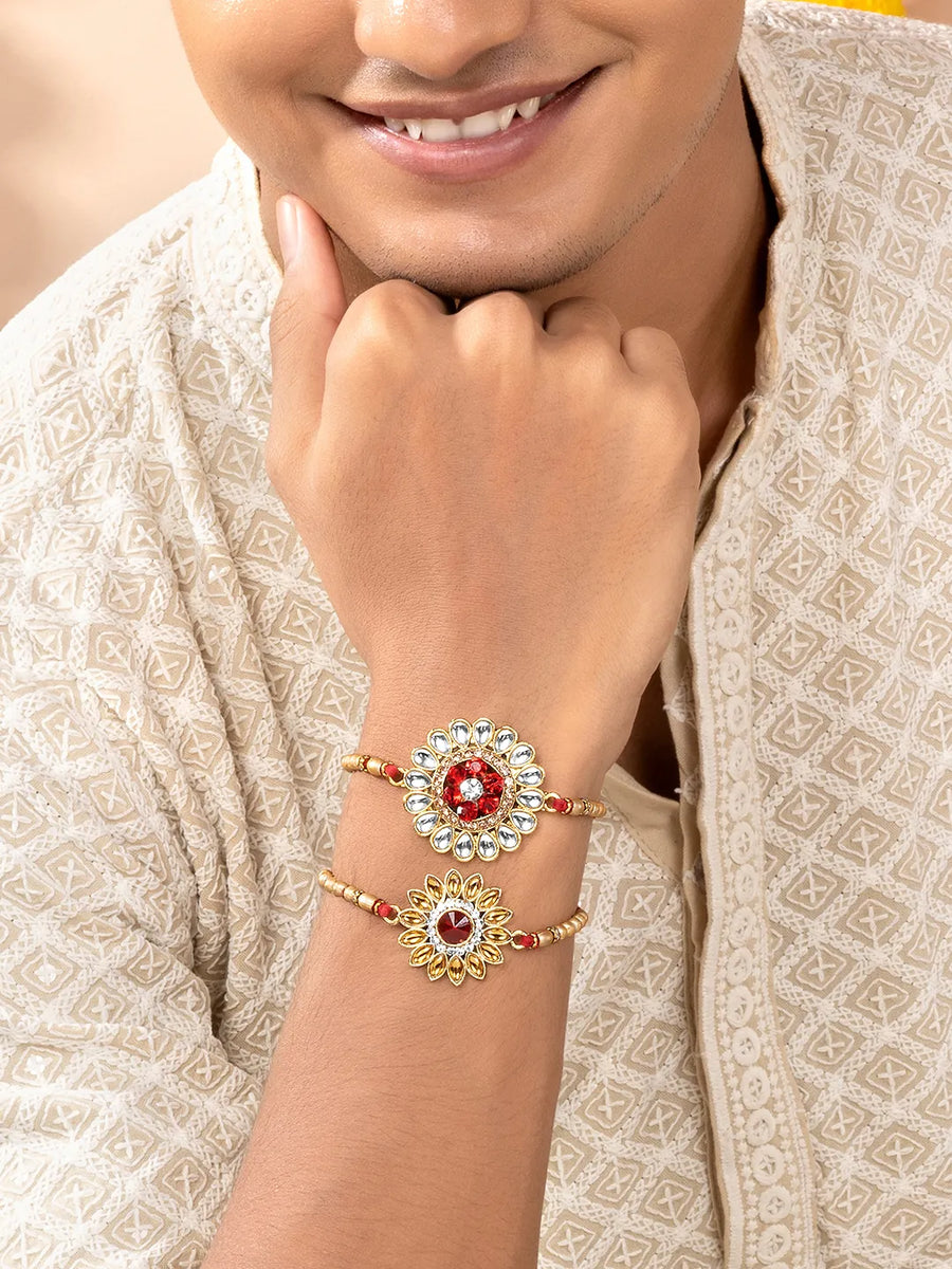 Peora Handcrafted Kundan Rakhi with Beads Charm