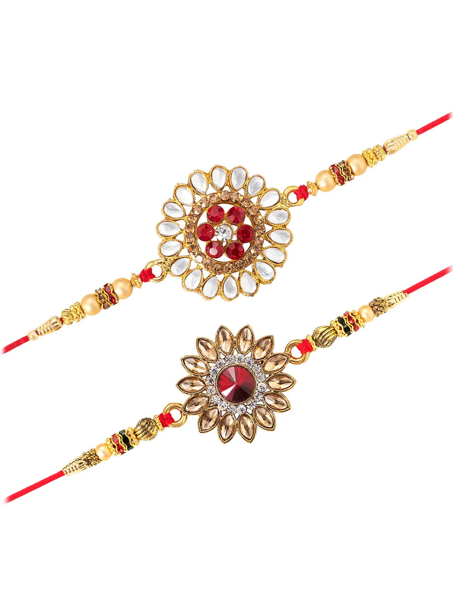 Peora Handcrafted Kundan Rakhi with Beads Charm