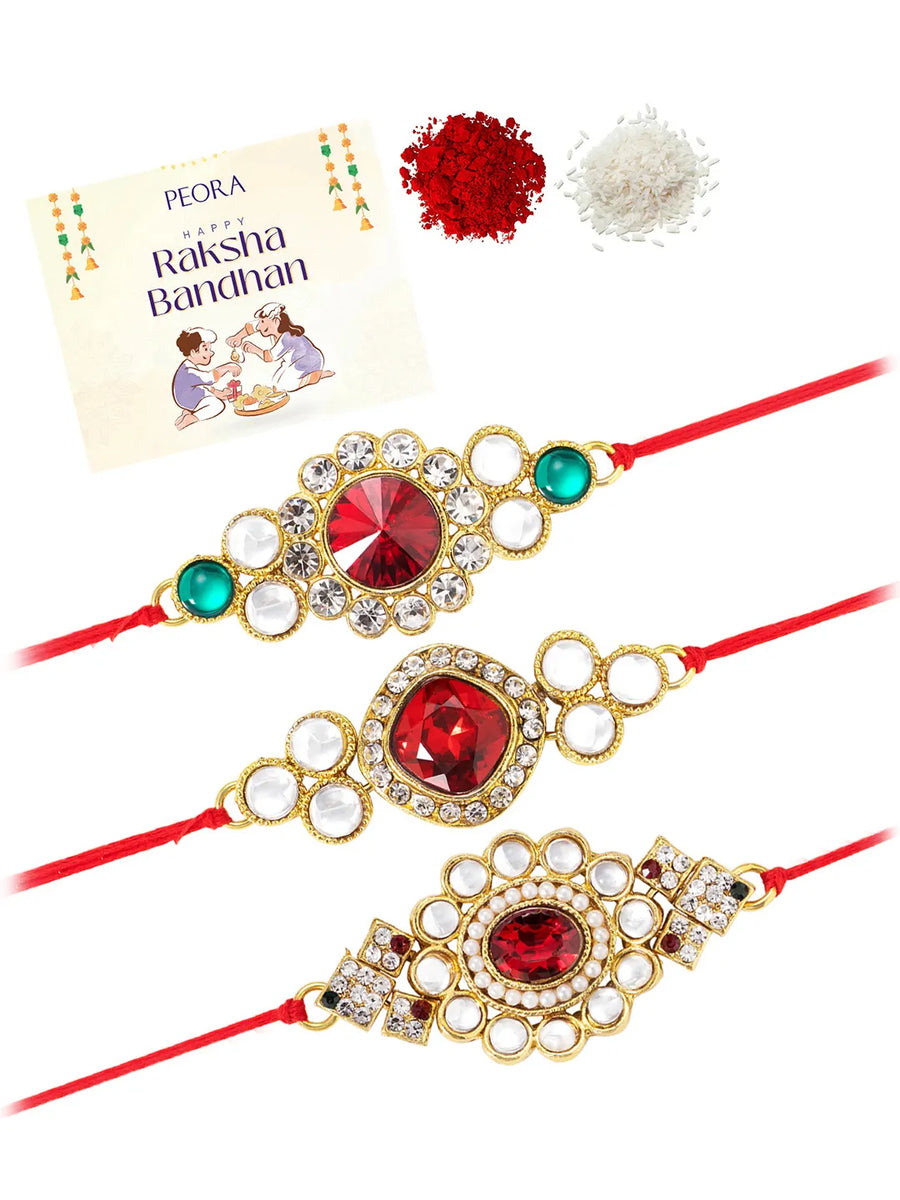 Peora Kundan Rakhi Set with Pearl Touch