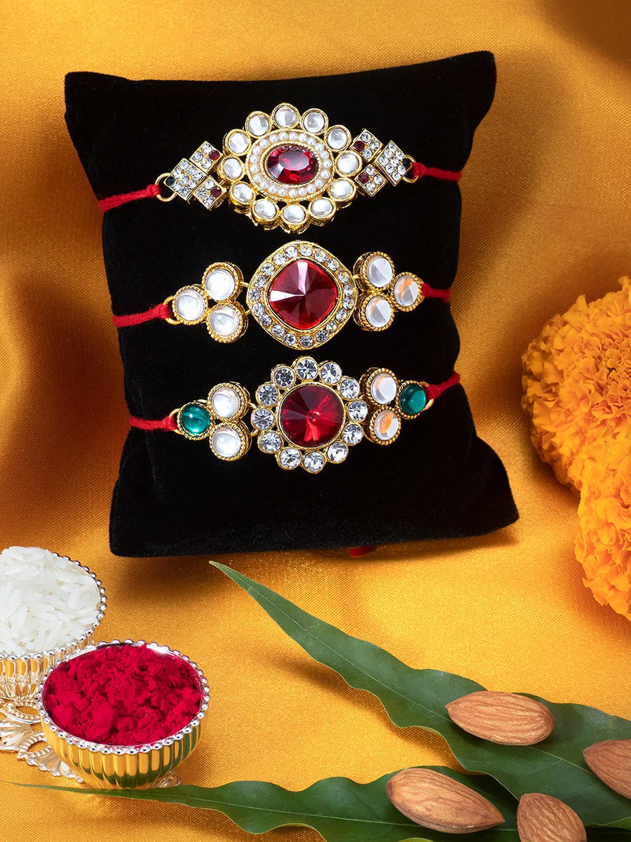 Peora Kundan Rakhi Set with Pearl Touch