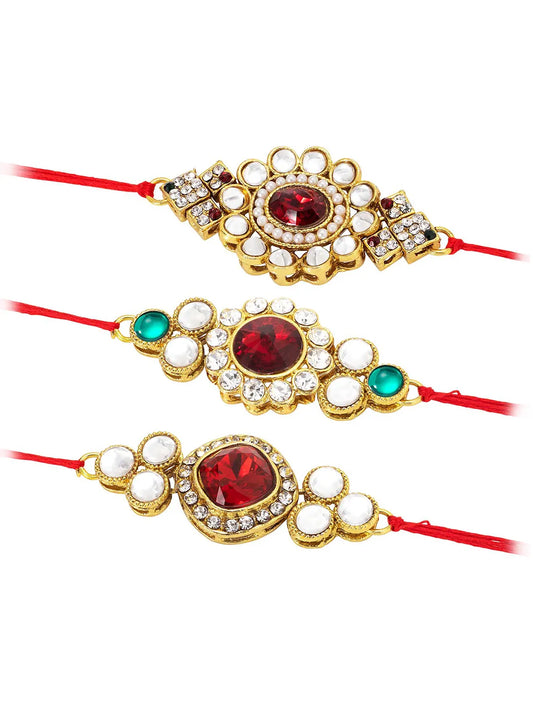 Peora Kundan Rakhi Set with Pearl Touch