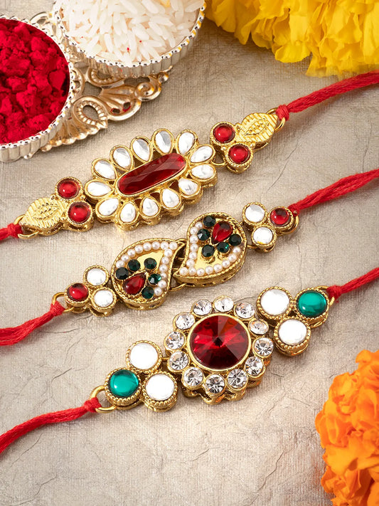 Peora Kundan & Emerald Touch Rakhi Combo Pack