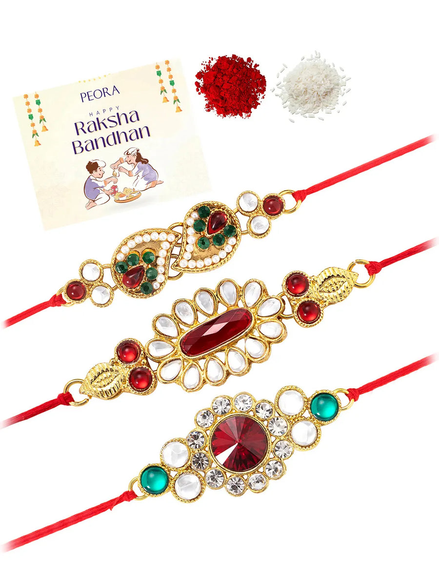 Peora Kundan & Emerald Touch Rakhi Combo Pack