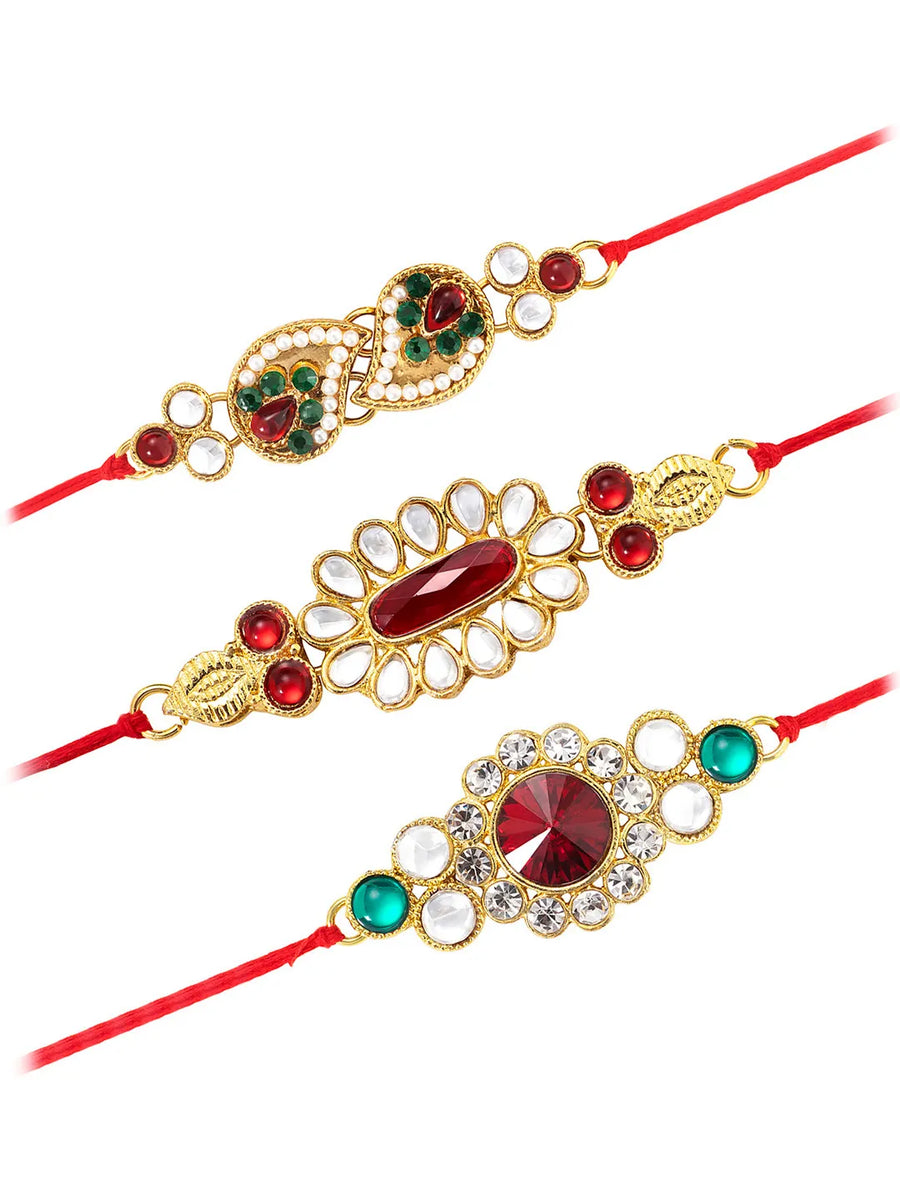 Peora Kundan & Emerald Touch Rakhi Combo Pack
