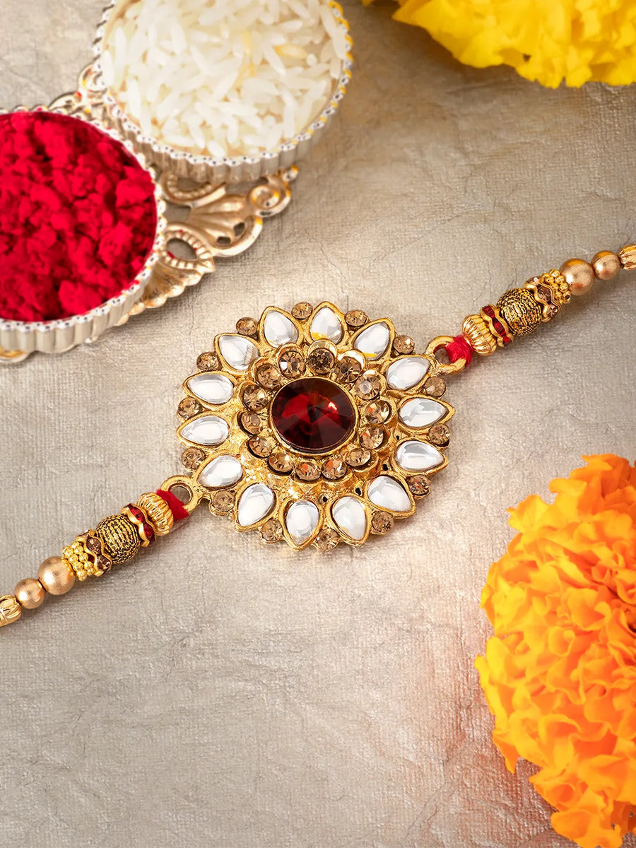 Crystal Kundan Rakhi with Beads Shine