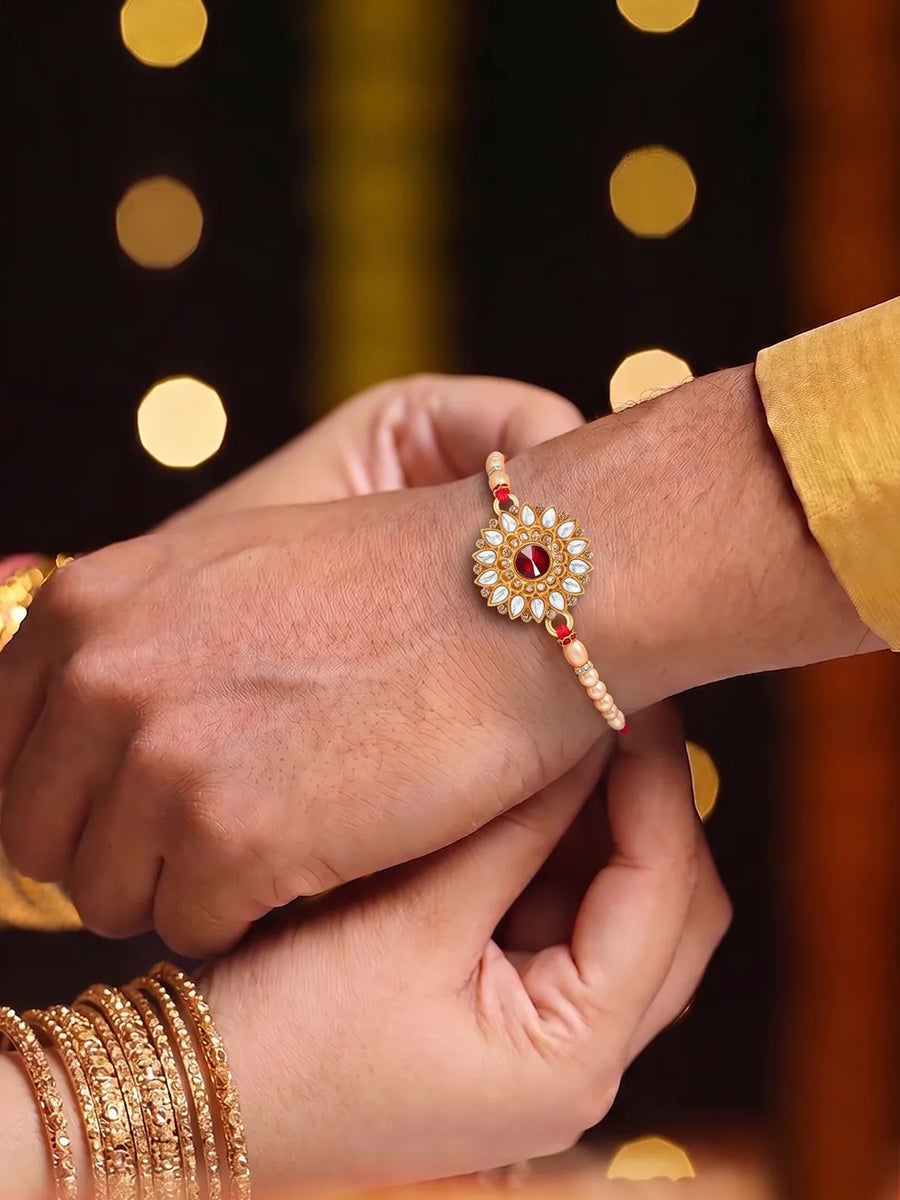 Crystal Kundan Rakhi with Beads Shine