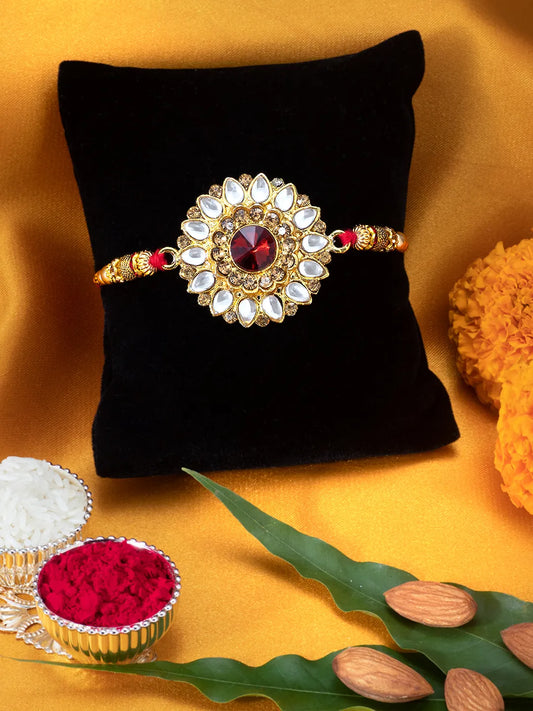 Crystal Kundan Rakhi with Beads Shine