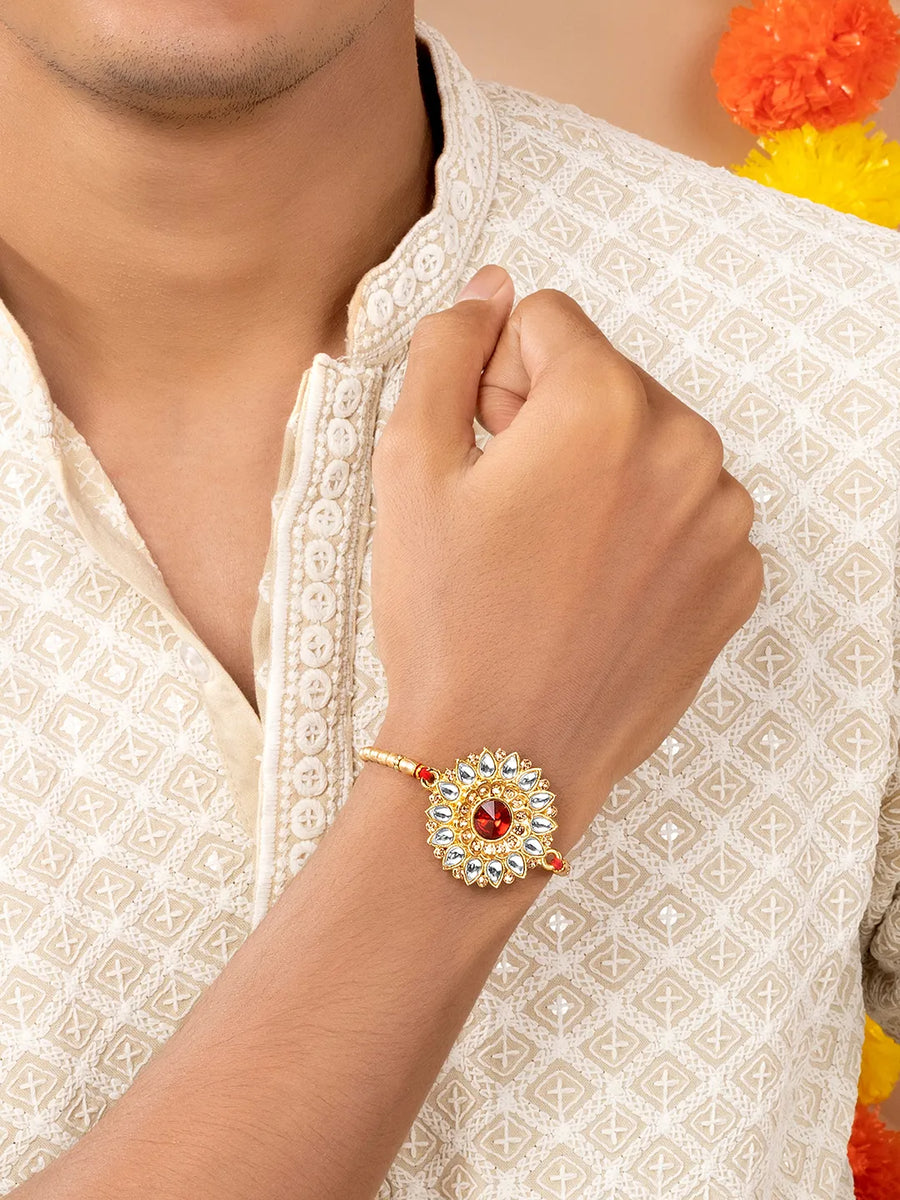 Crystal Kundan Rakhi with Beads Shine