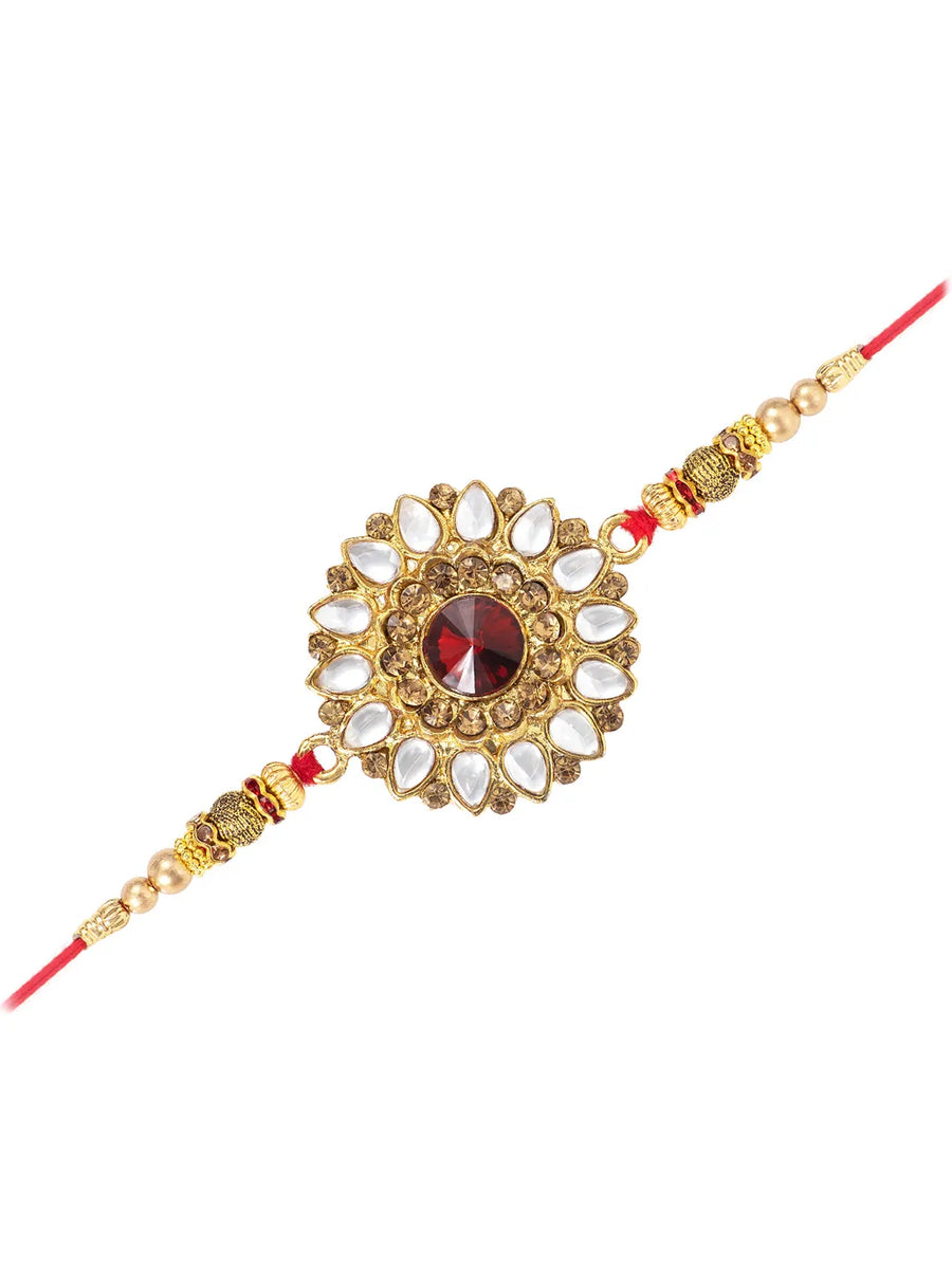 Crystal Kundan Rakhi with Beads Shine