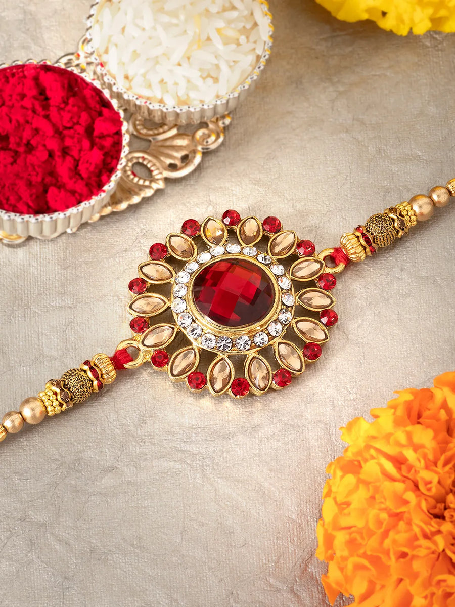 Royal Kundan Rakhi with Decorative Beads