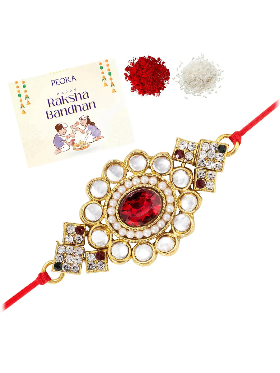 Peora Rakhi for Brother with Kundan Charm