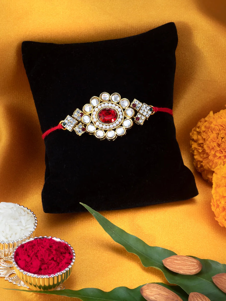 Peora Rakhi for Brother with Kundan Charm