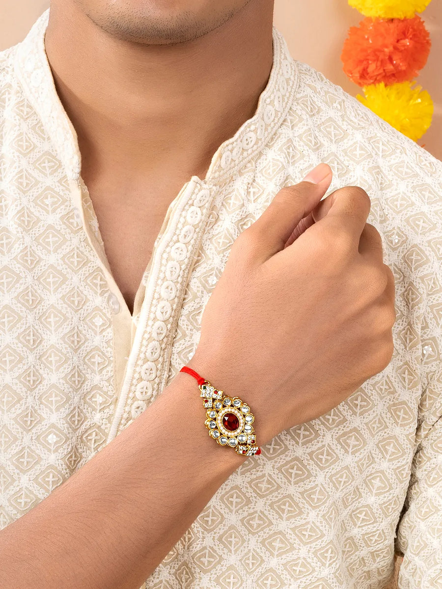 Peora Rakhi for Brother with Kundan Charm