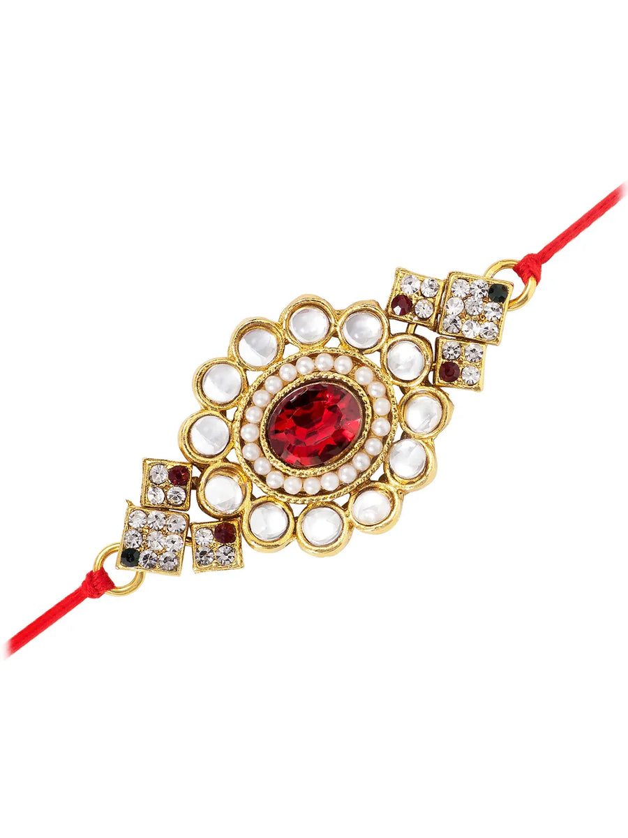 Peora Rakhi for Brother with Kundan Charm