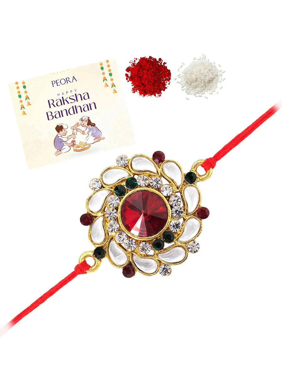 Blooming Floral Rakhi with Kundan Shine