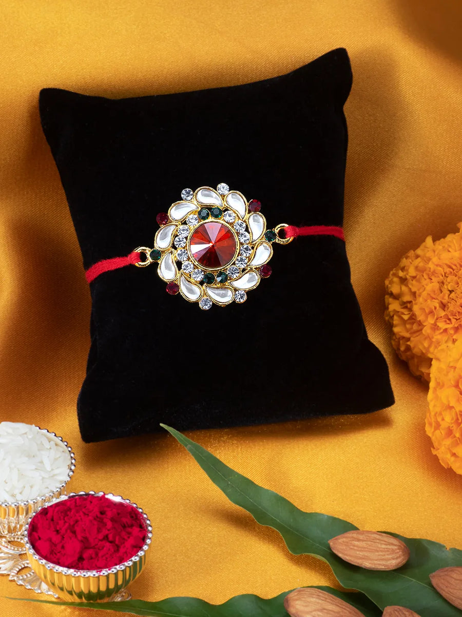 Blooming Floral Rakhi with Kundan Shine