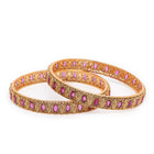 Marquise CZ Textured Bangle Set in Gold - Rani Pink featuring Faux Ruby  bangle set 
