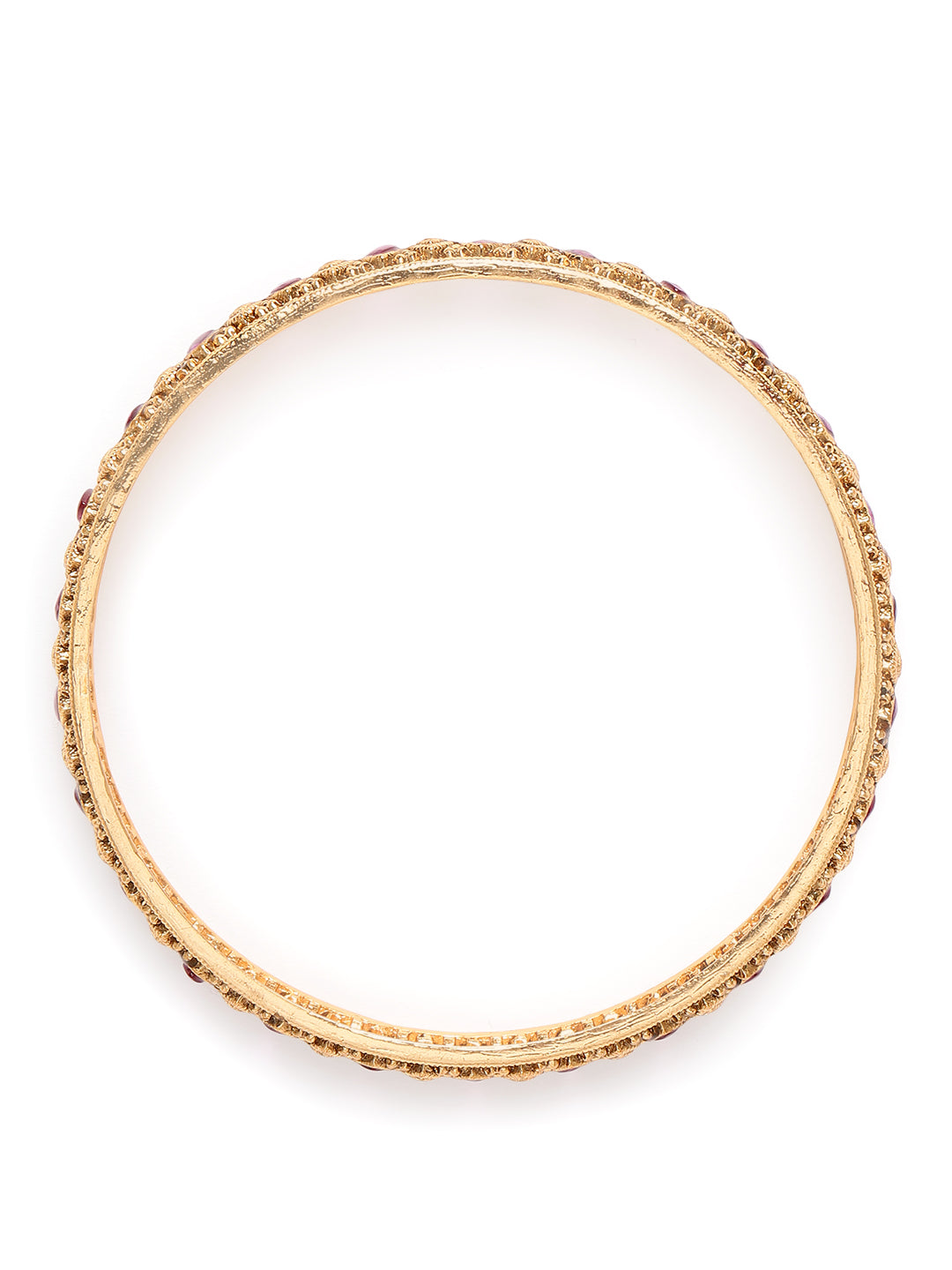 Marquise CZ Textured Bangle Set in Gold - Rani Pink featuring Faux Ruby  bangle set 
