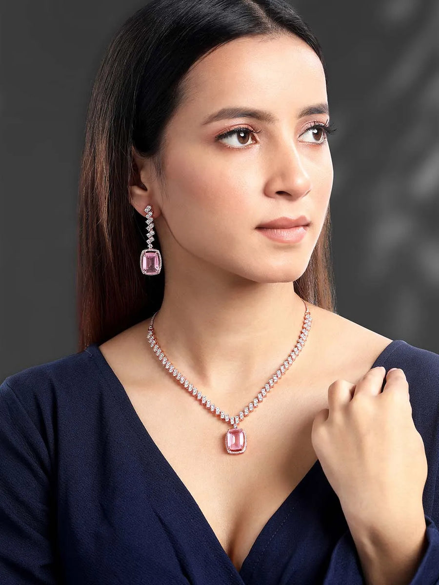 CZ Crystal Necklace Set – Radiant Crystal Jewellery by Peora

