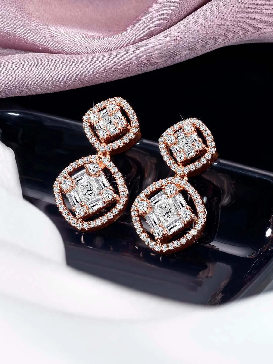 CZ Gilded Drop Earrings – Elegant Gold-Toned Jewellery by Peora
