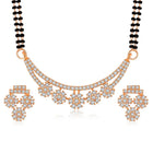 Sparkling CZ Wedding Mangalsutra. A set of sparkling CZ wedding mangalsutra, with earrings, rose gold colour and cubic zirconia stones.